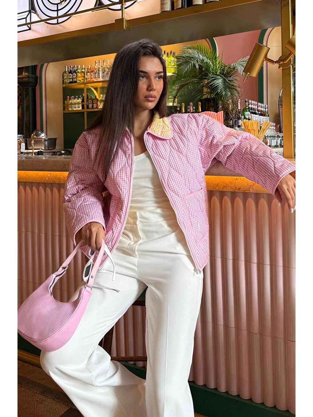 Pembe Pötikareli Cepli Kadın Mont Mg2488-7