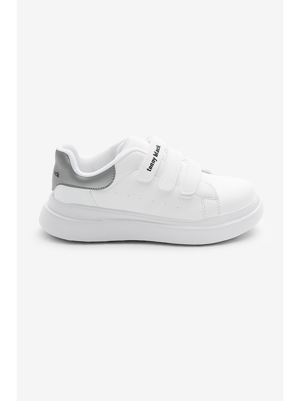 Çocuk Unisex Beyaz Gümüş Eva Faylon Taban Üç Cırtlı Spor Ayakkabı-1