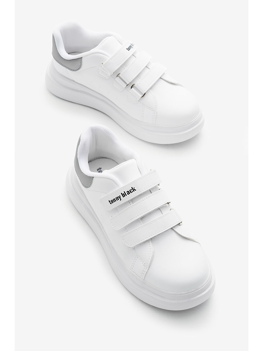 Çocuk Unisex Beyaz Gümüş Eva Faylon Taban Üç Cırtlı Spor Ayakkabı-2