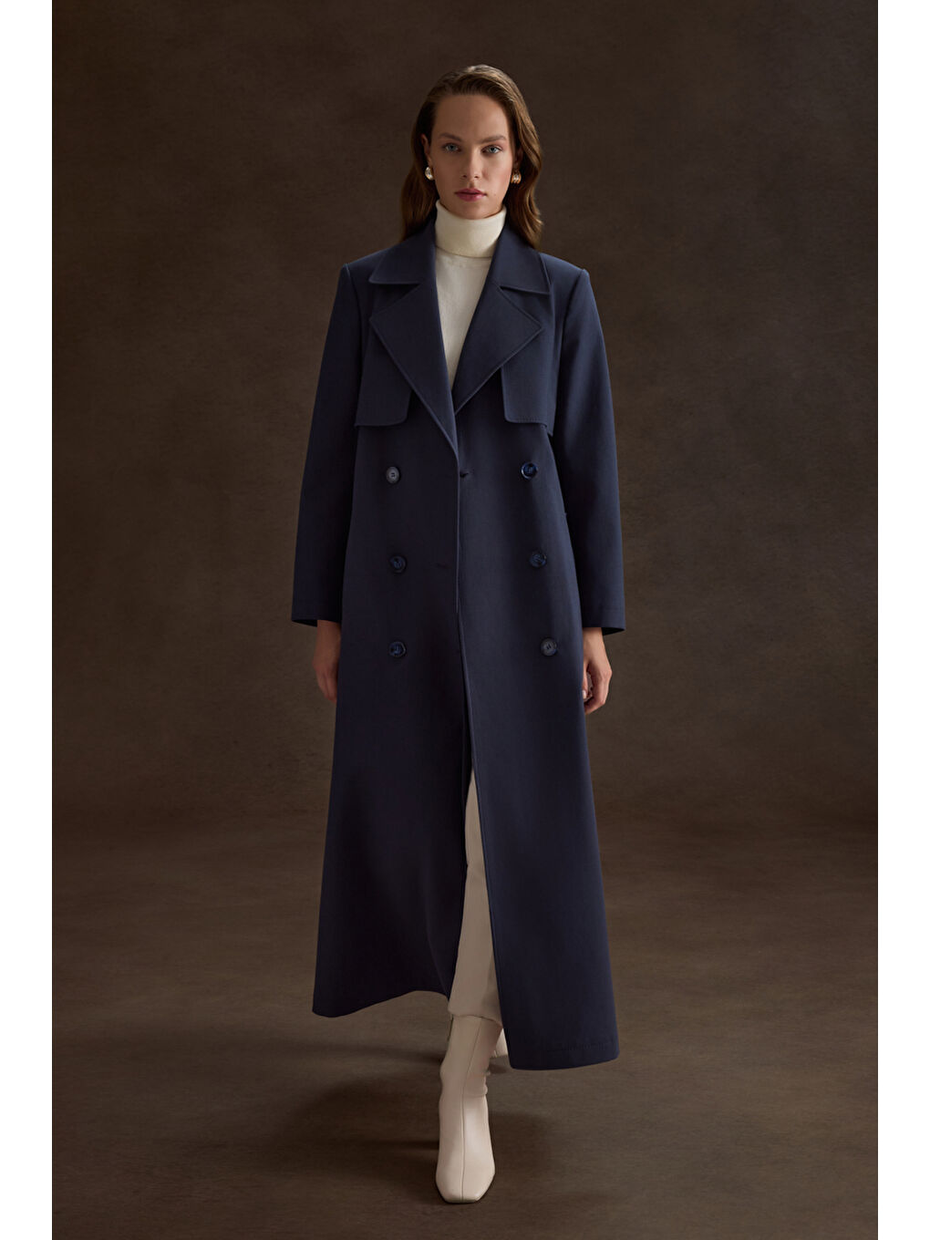 Lacivert Rüzgarlık Detaylı Trençkot-2