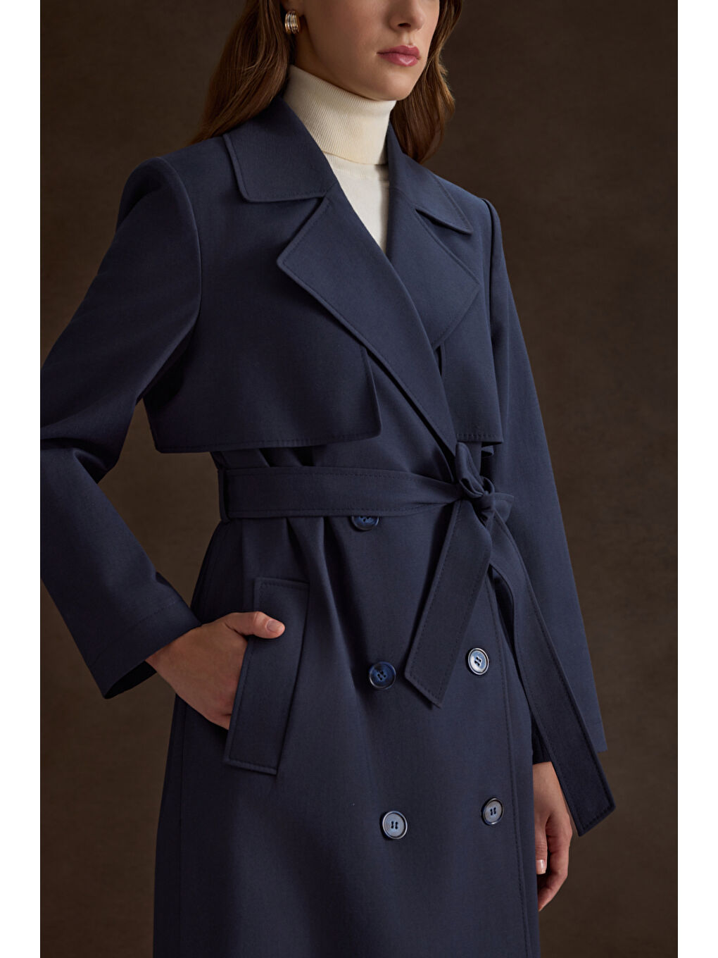 Lacivert Rüzgarlık Detaylı Trençkot-4