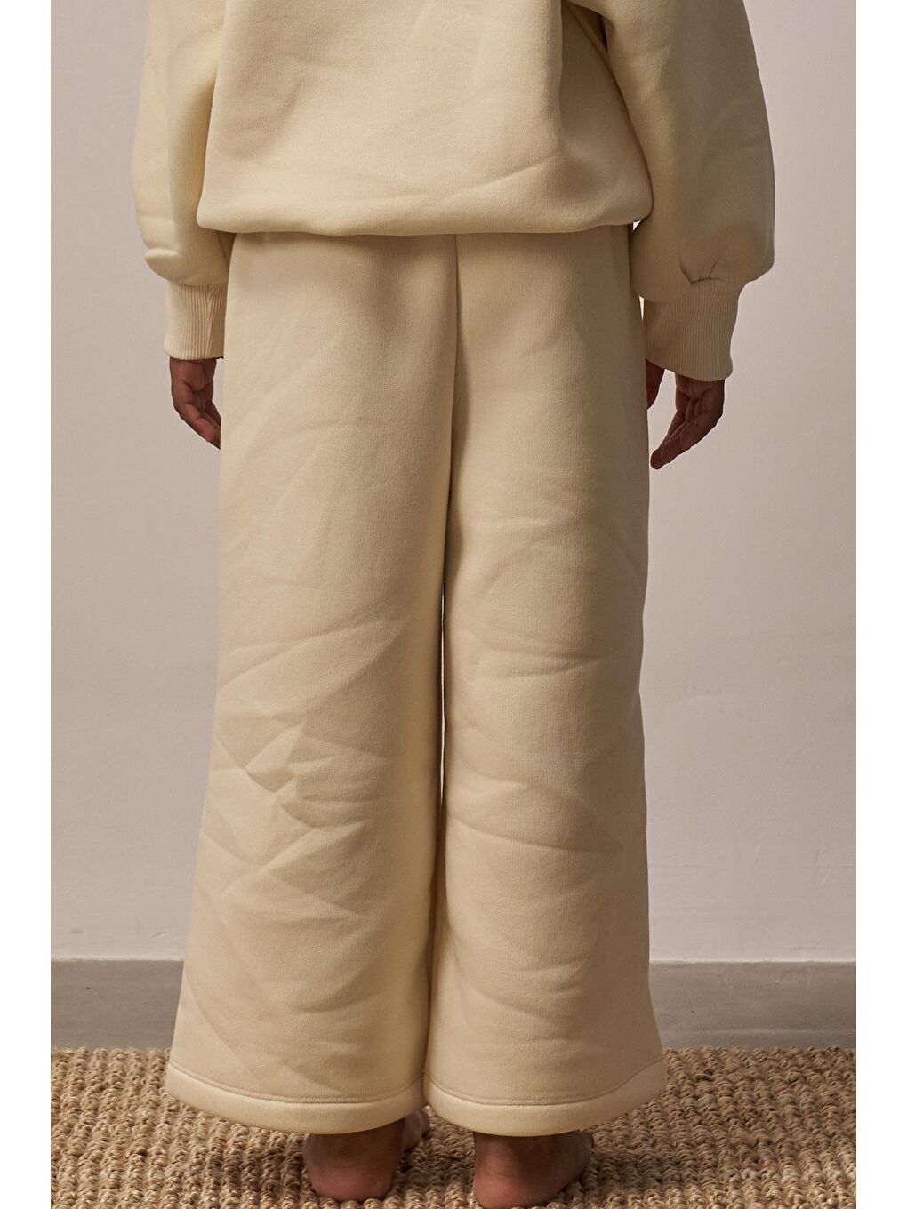 Ekru Krem Wide Leg Eşofman Altı-3