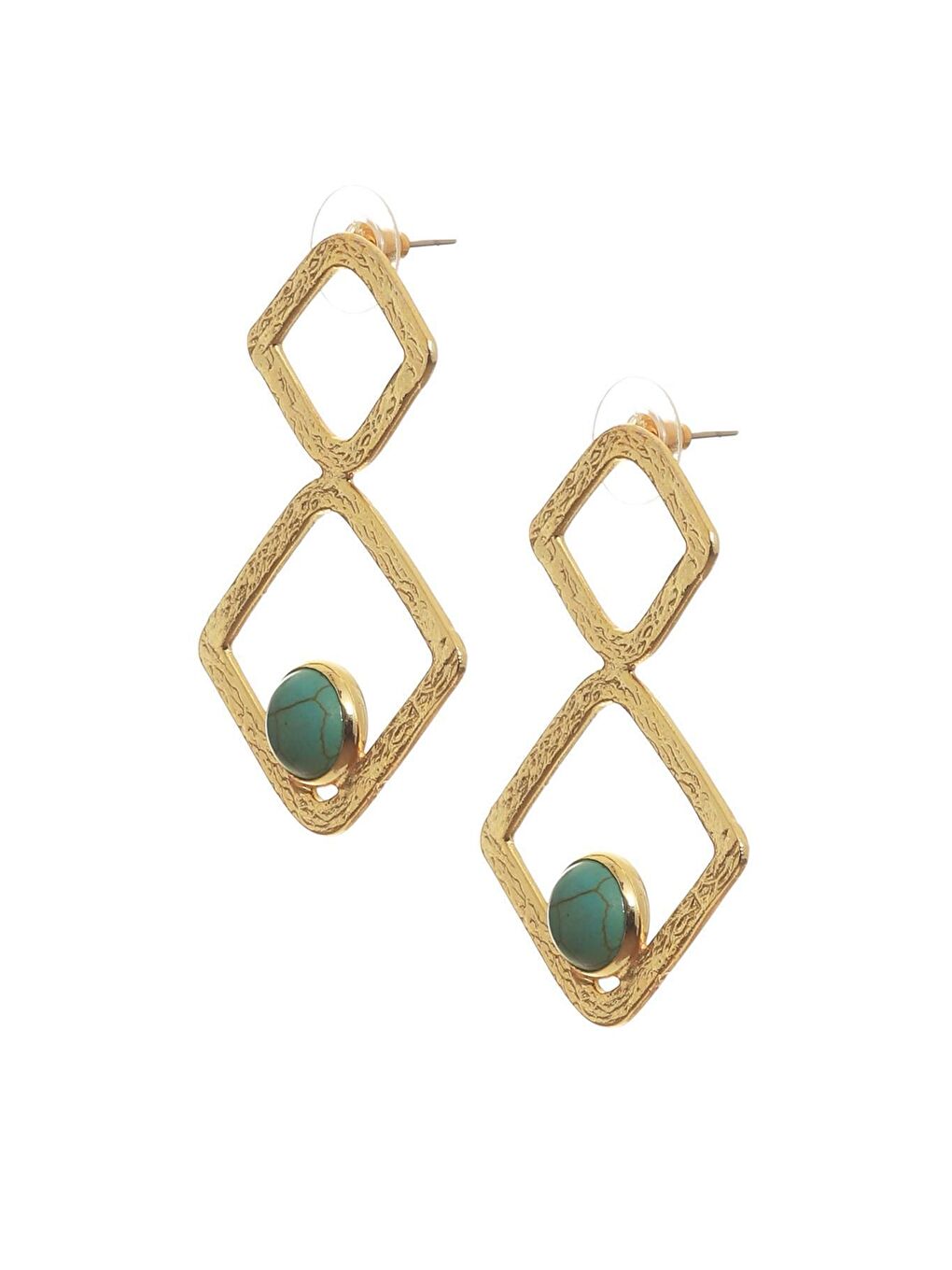 Sarı Kadın Lak Altın Kaplama Doğaltaşlı Çivili Model Geometrik Formlu El Yapımı Küpe