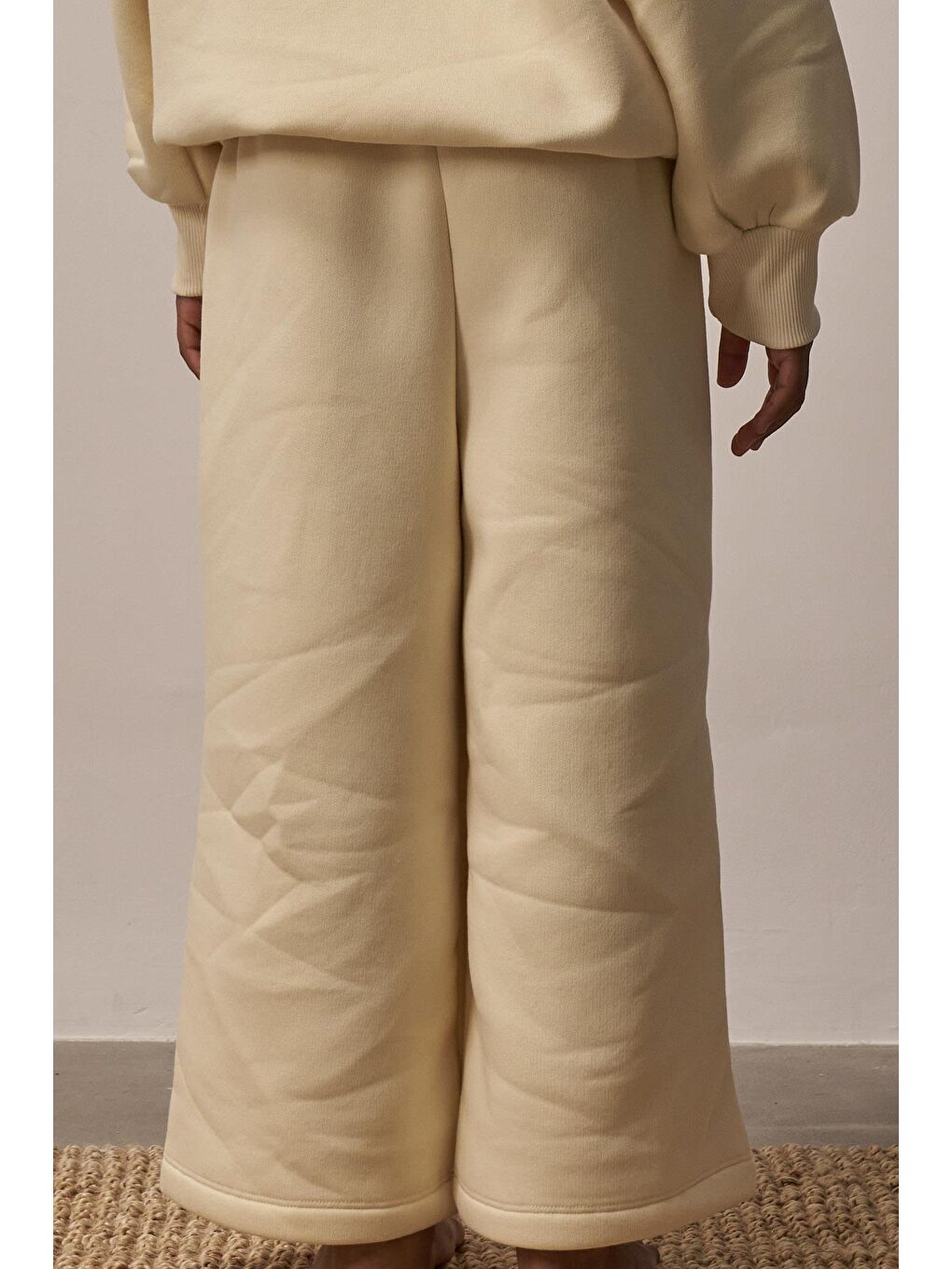 Ekru Krem Wide Leg Eşofman Altı-4