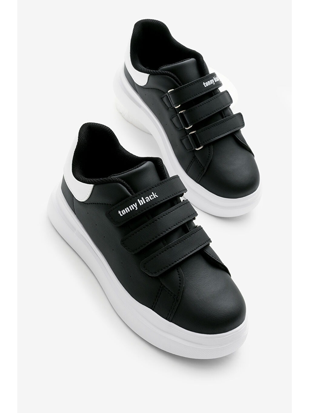 Çocuk Unisex Siyah Beyaz Eva Faylon Taban Üç Cırtlı Spor Ayakkabı