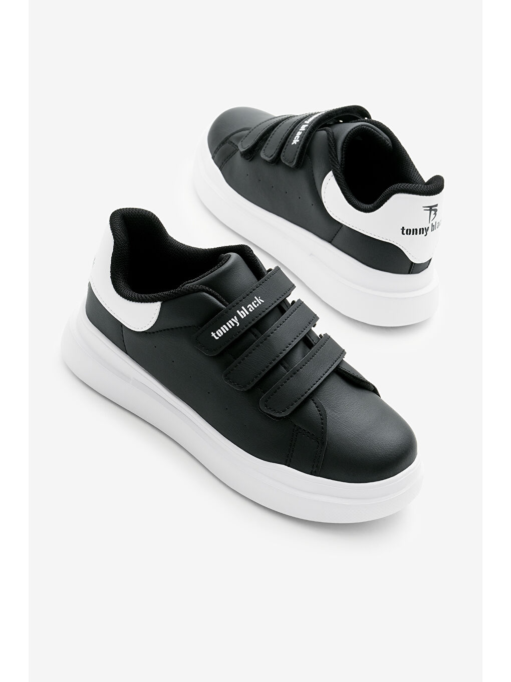 Çocuk Unisex Siyah Beyaz Eva Faylon Taban Üç Cırtlı Spor Ayakkabı-3