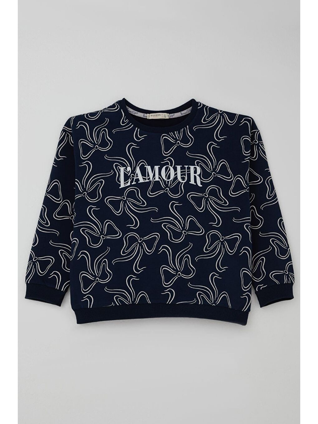 Kız Çocuk Eşofman Takımı Fiyonk Desenli Bağcık Aksesuarlı Lacivert (4-8 Yaş)-1