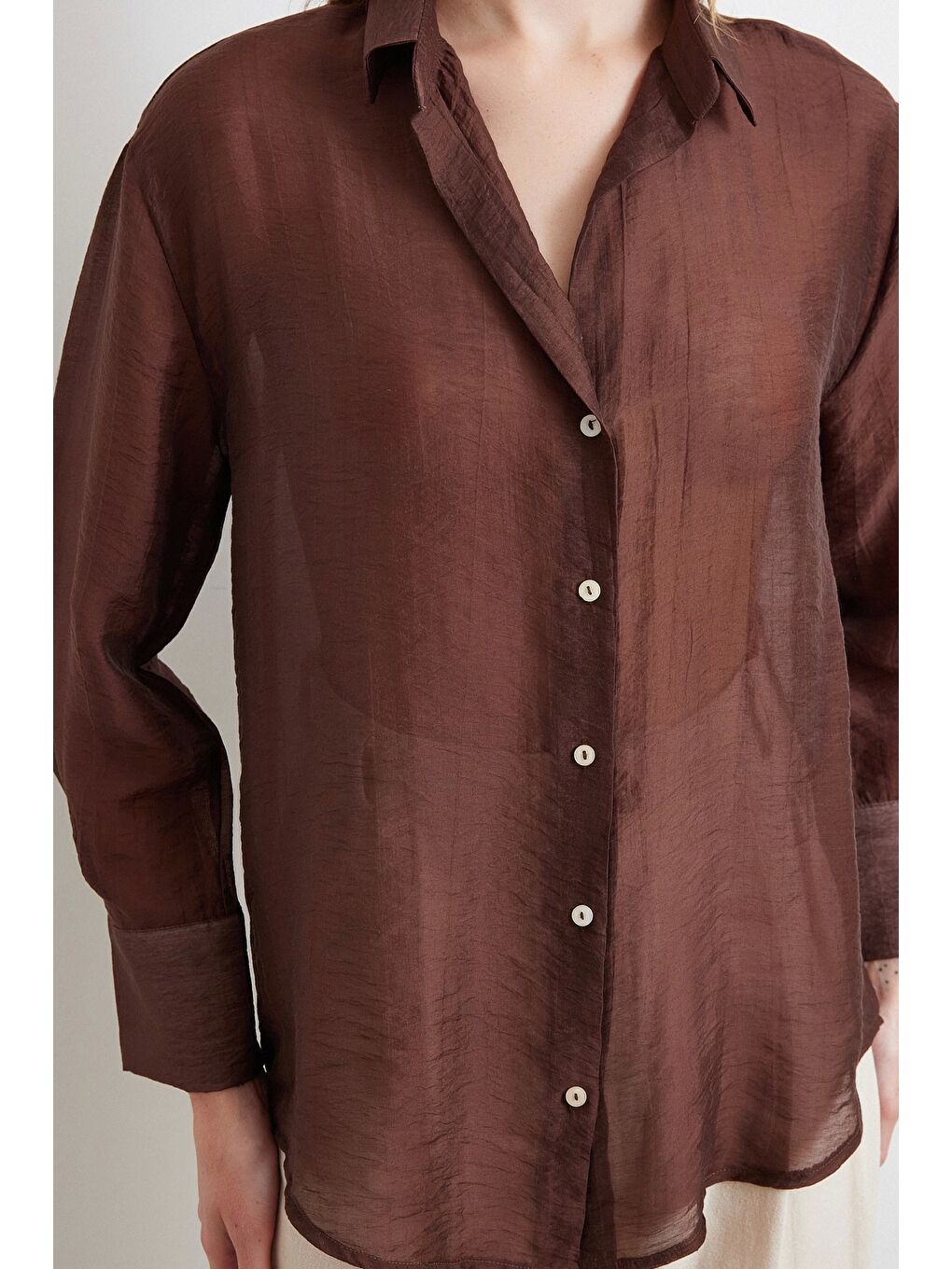 Karışık İnce Modal Gömlek Kahve-4