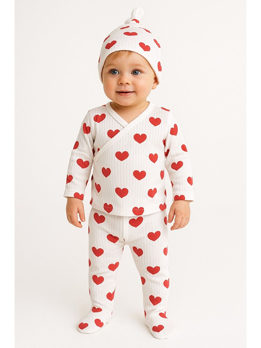 Karışık Unisex Bebek Konforlu Kalp Baskılı Üçlü Ribana Set