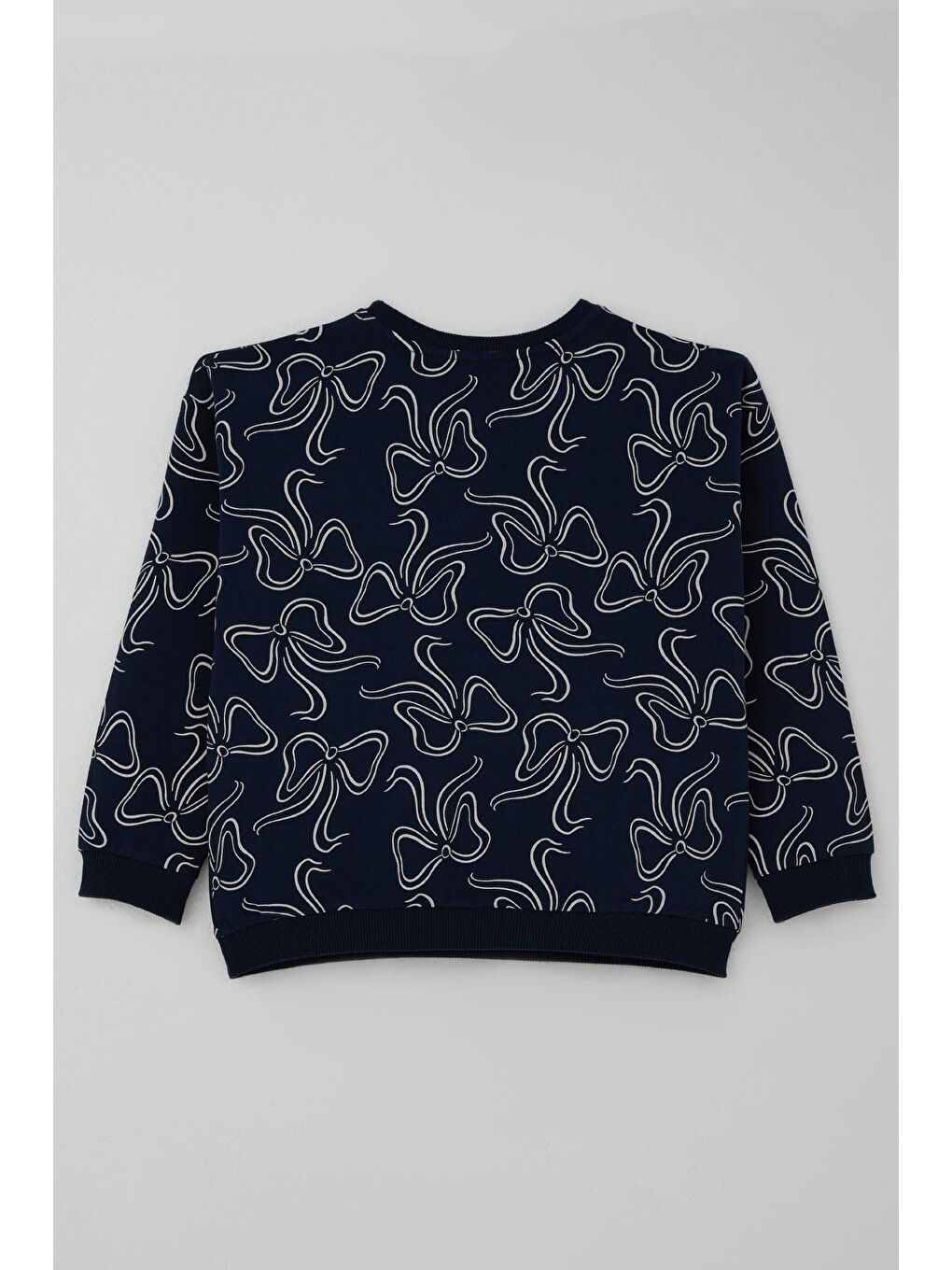 Kız Çocuk Eşofman Takımı Fiyonk Desenli Bağcık Aksesuarlı Lacivert (4-8 Yaş)-3