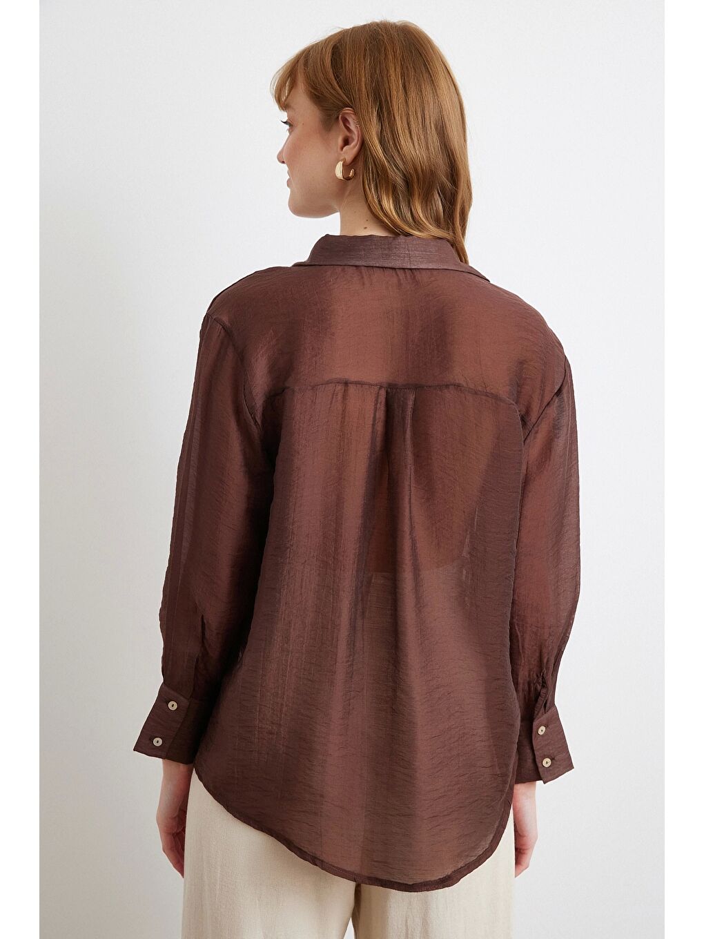 Karışık İnce Modal Gömlek Kahve-5