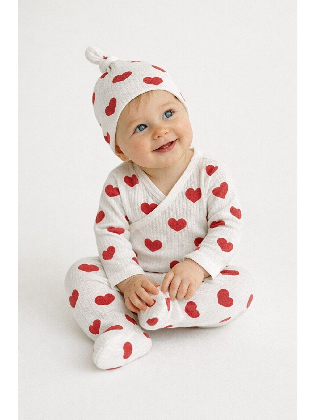 Karışık Unisex Bebek Konforlu Kalp Baskılı Üçlü Ribana Set-2