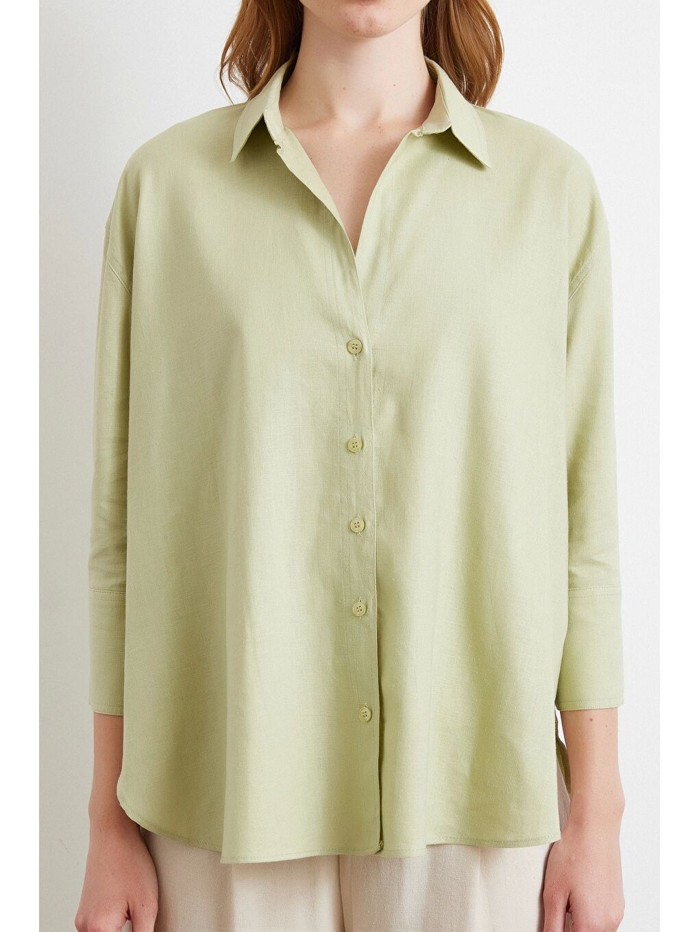 Karışık Yırtmaçlı Fakir Kol Gömlek Mint-2