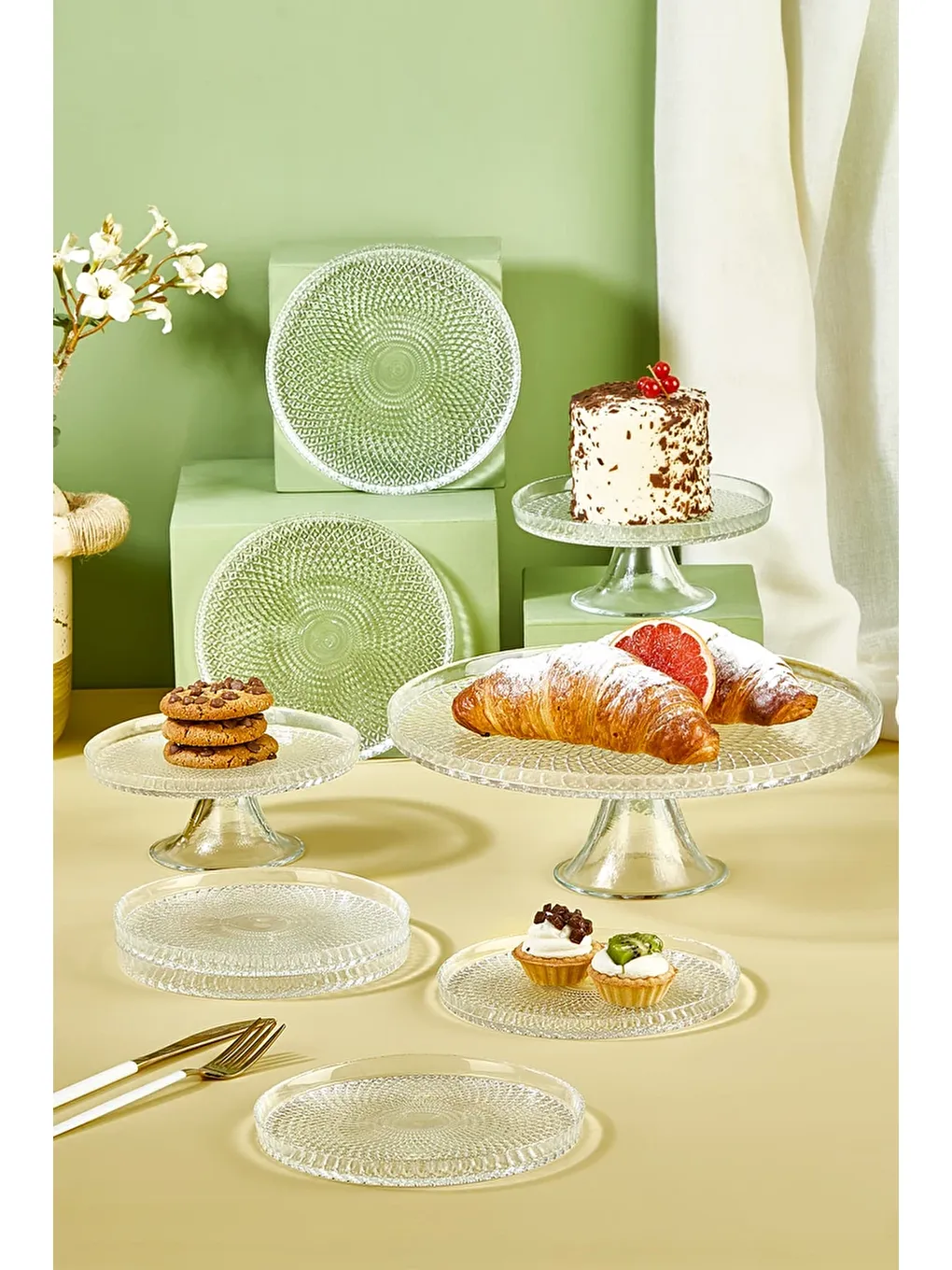 Renksiz Mina 9 Parça Pasta/Kek/Tatlı Sunum Seti-1