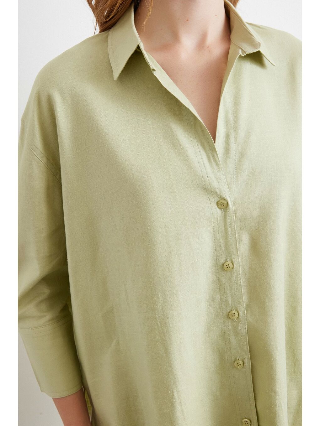 Karışık Yırtmaçlı Fakir Kol Gömlek Mint-3