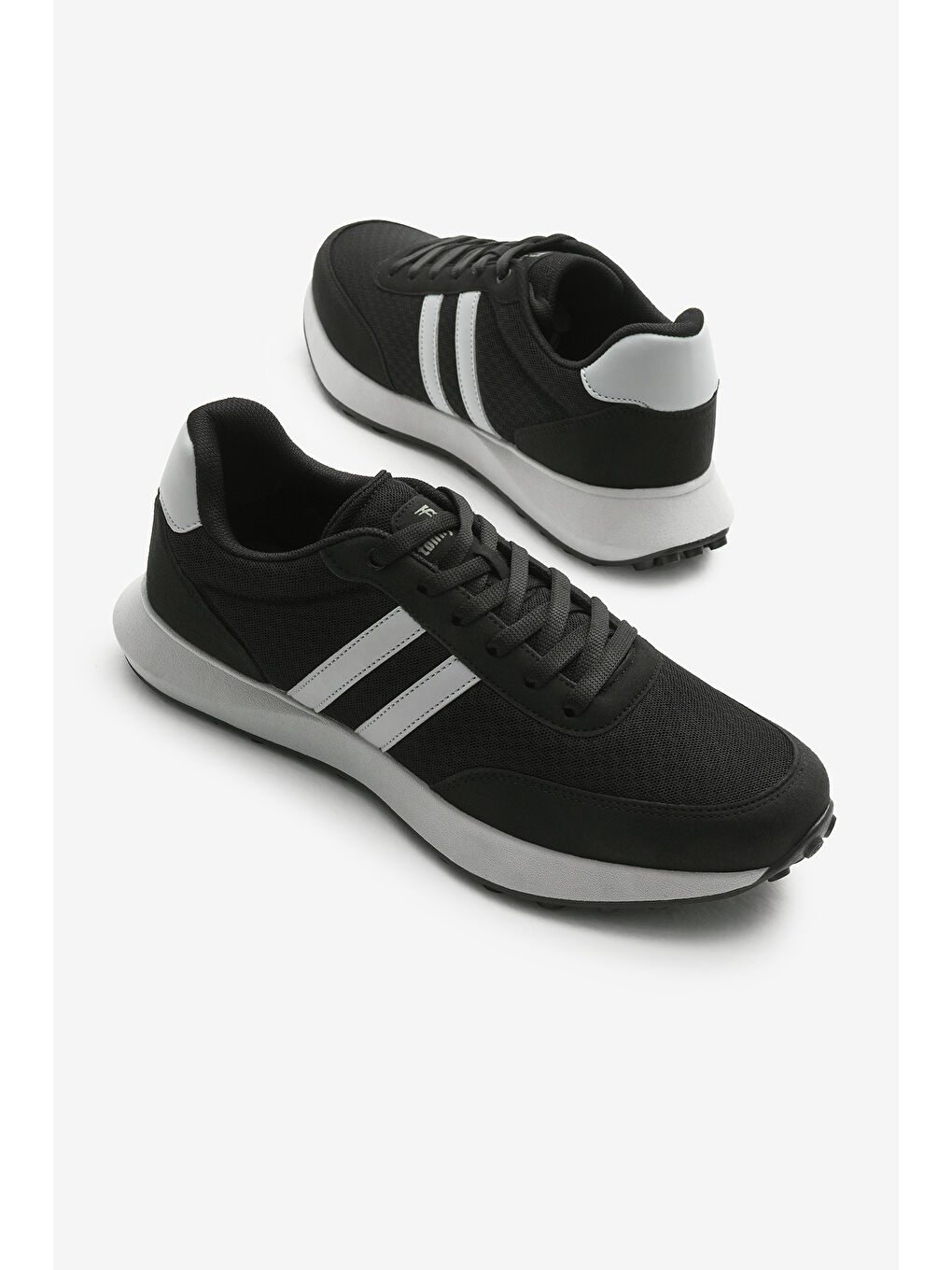 Erkek Siyah Buz Termo Taban Şeritli Nefes Alabilen Kumaş Bağcıklı Spor Ayakkabı-3