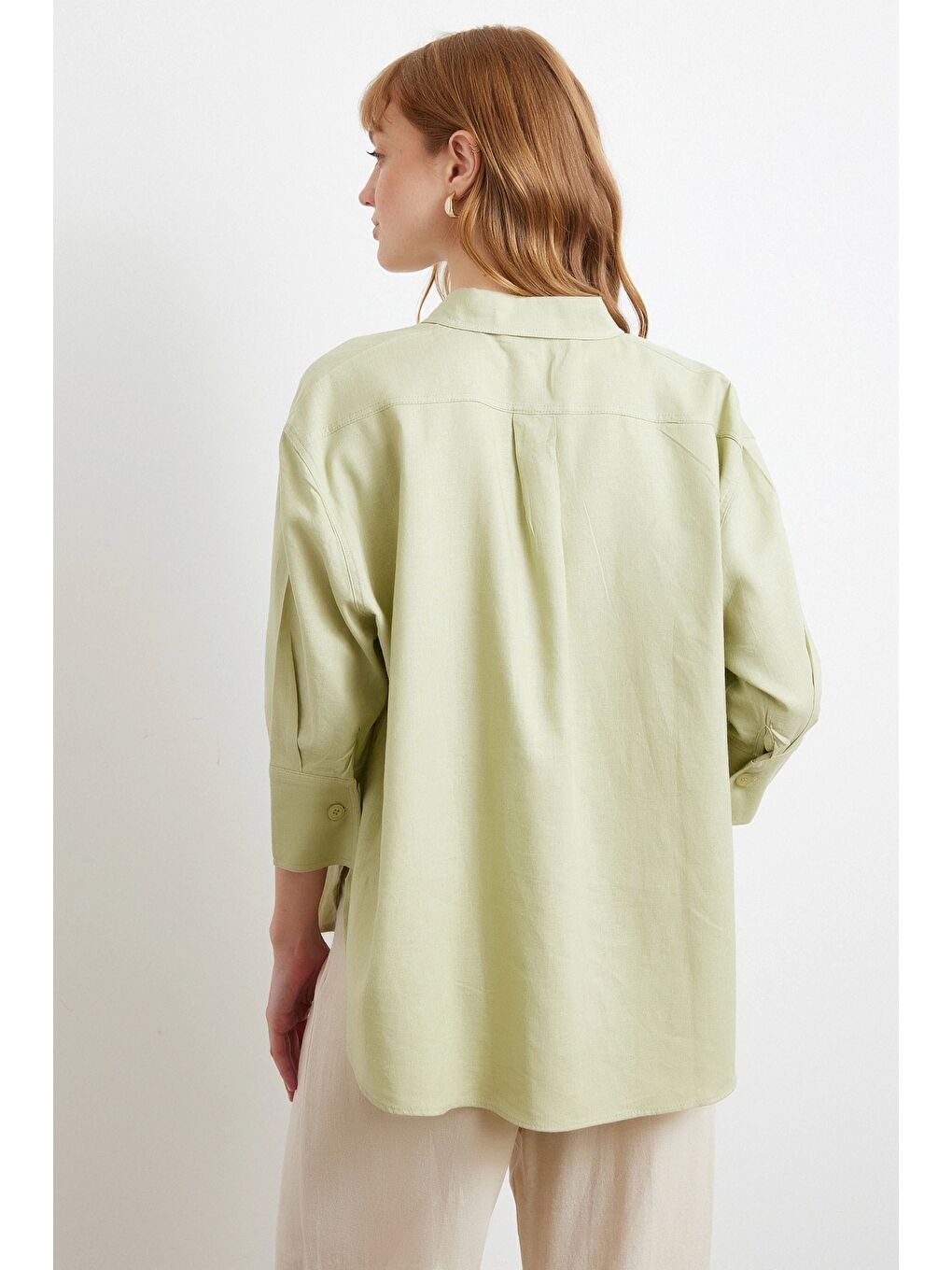 Karışık Yırtmaçlı Fakir Kol Gömlek Mint-4