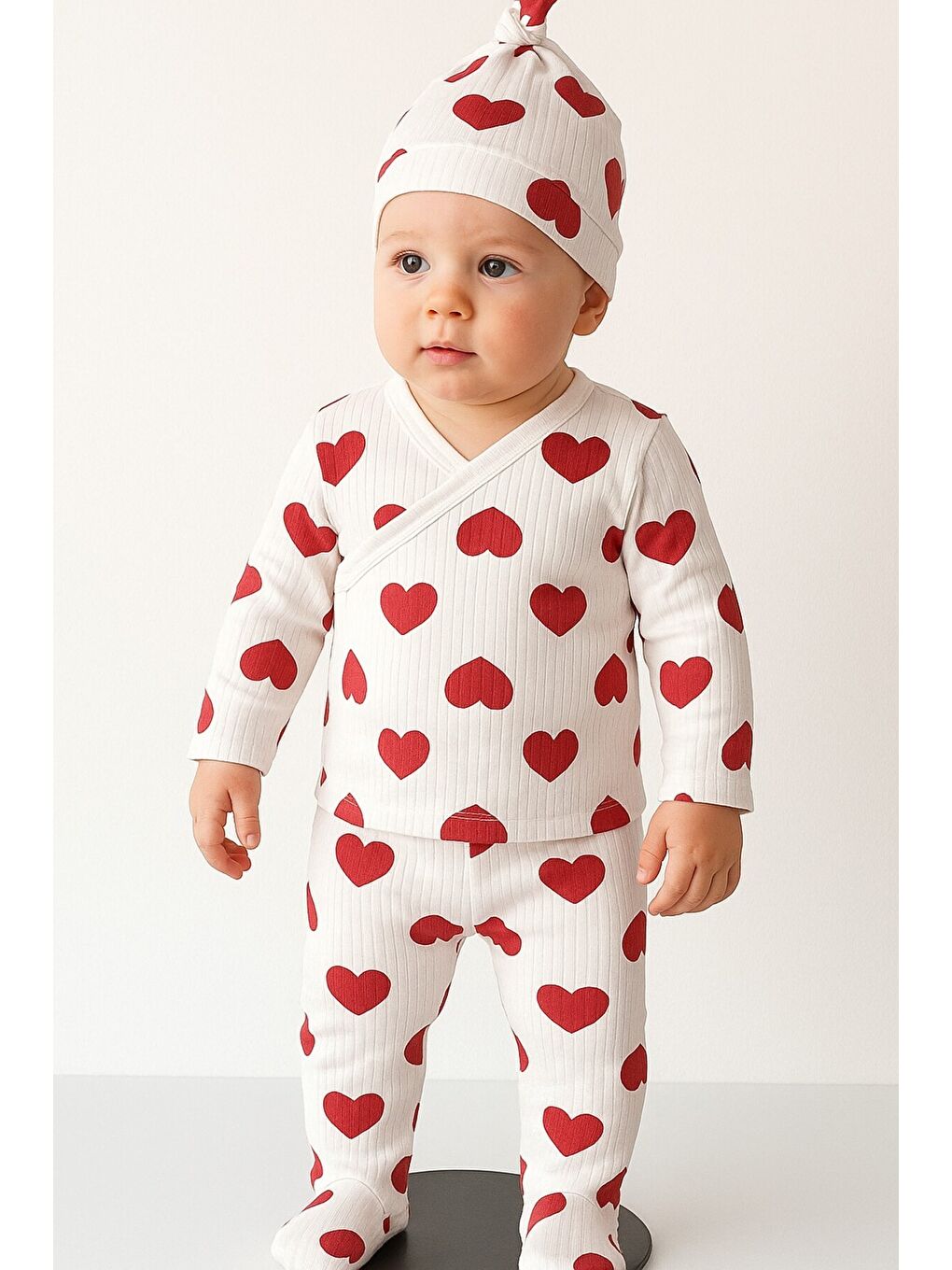 Karışık Unisex Bebek Konforlu Kalp Baskılı Üçlü Ribana Set-3