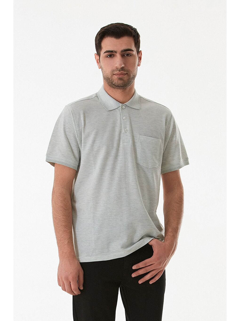 Turkuaz Cepli Düğmeli Polo Yaka Tişört