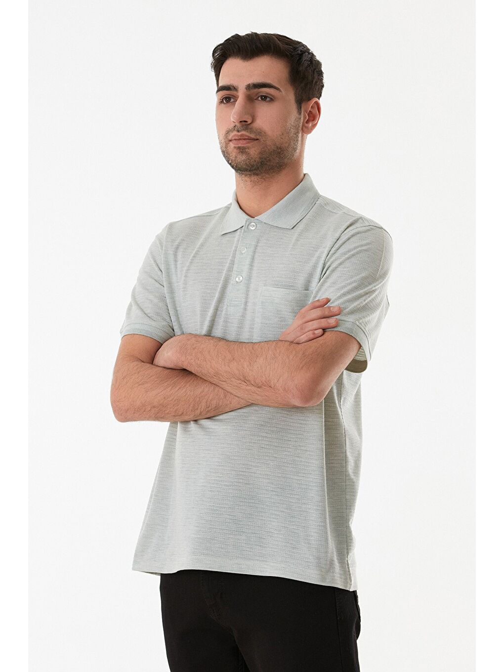 Turkuaz Cepli Düğmeli Polo Yaka Tişört-1