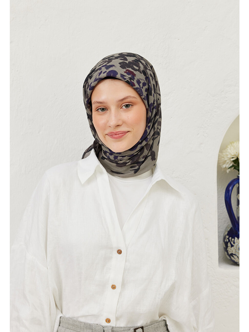 Elissa Desen Pamuk Vual Eşarp Antrasit-2