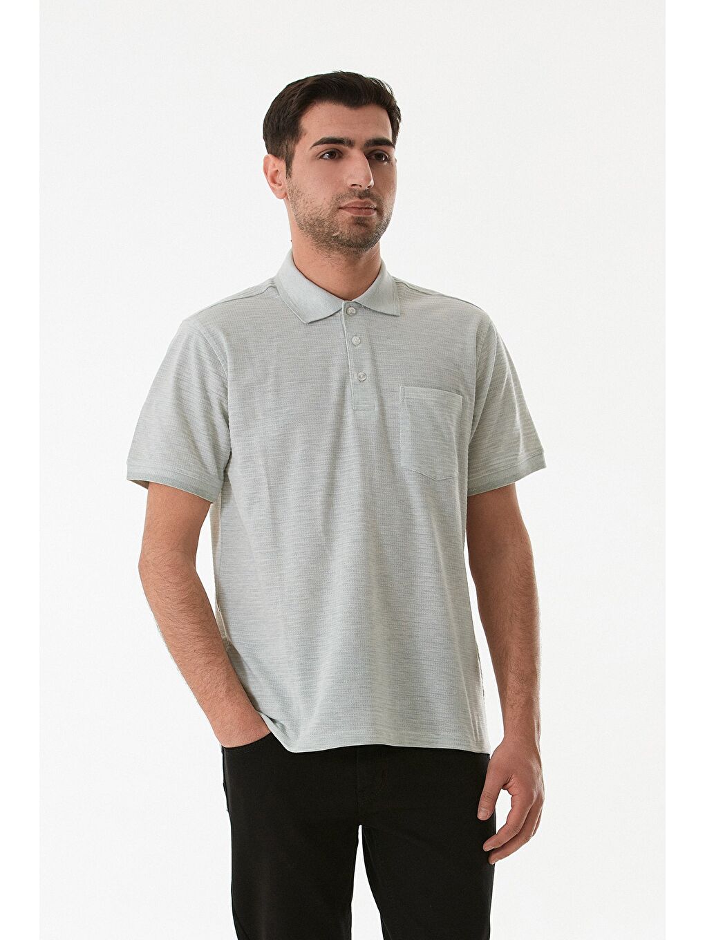 Turkuaz Cepli Düğmeli Polo Yaka Tişört-3