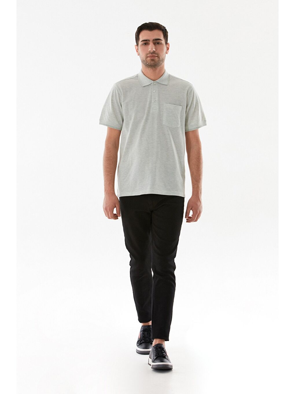 Turkuaz Cepli Düğmeli Polo Yaka Tişört-4