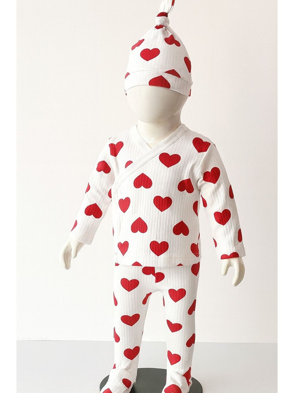 Karışık Unisex Bebek Konforlu Kalp Baskılı Üçlü Ribana Set-5