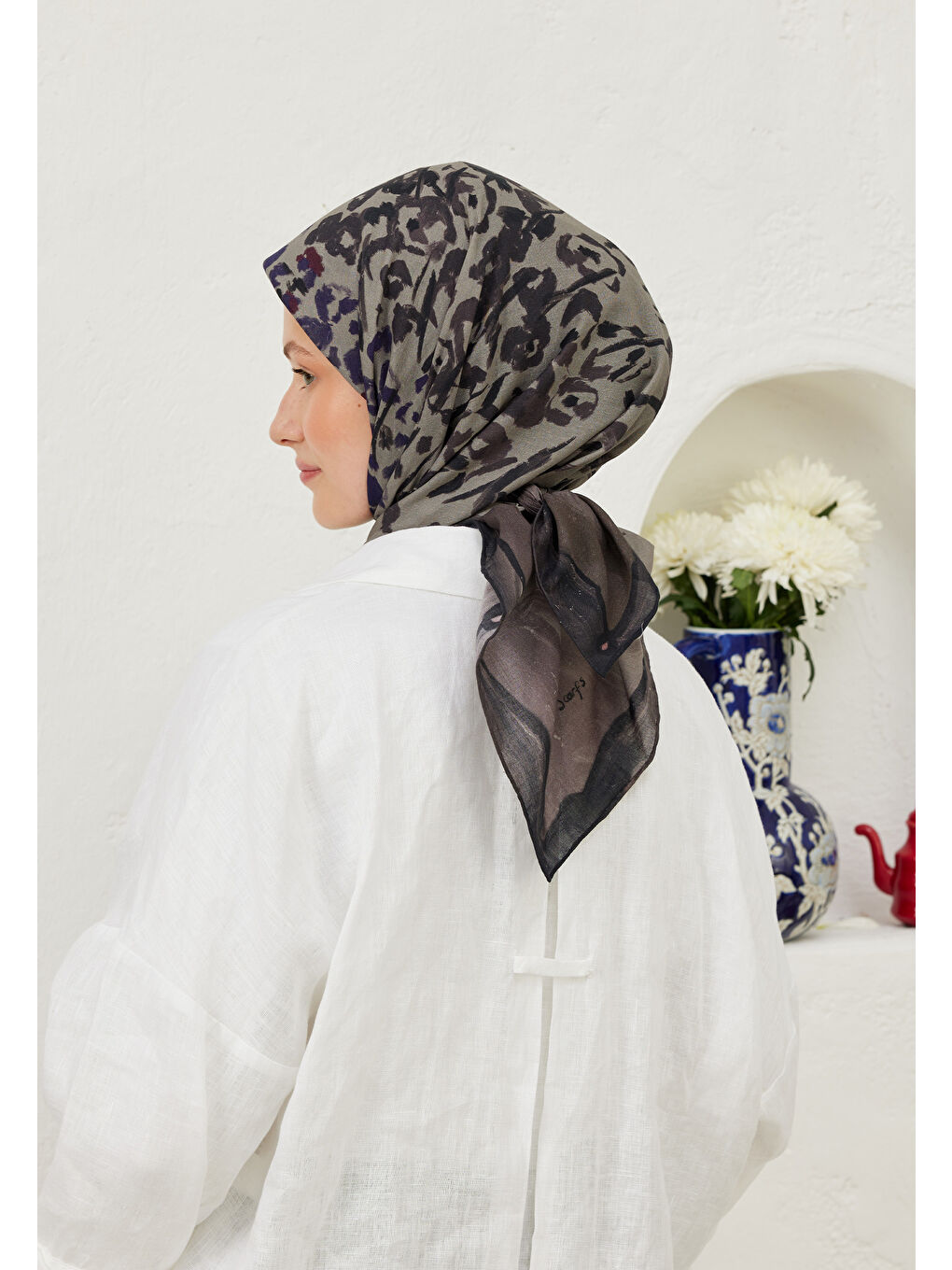 Elissa Desen Pamuk Vual Eşarp Antrasit-3