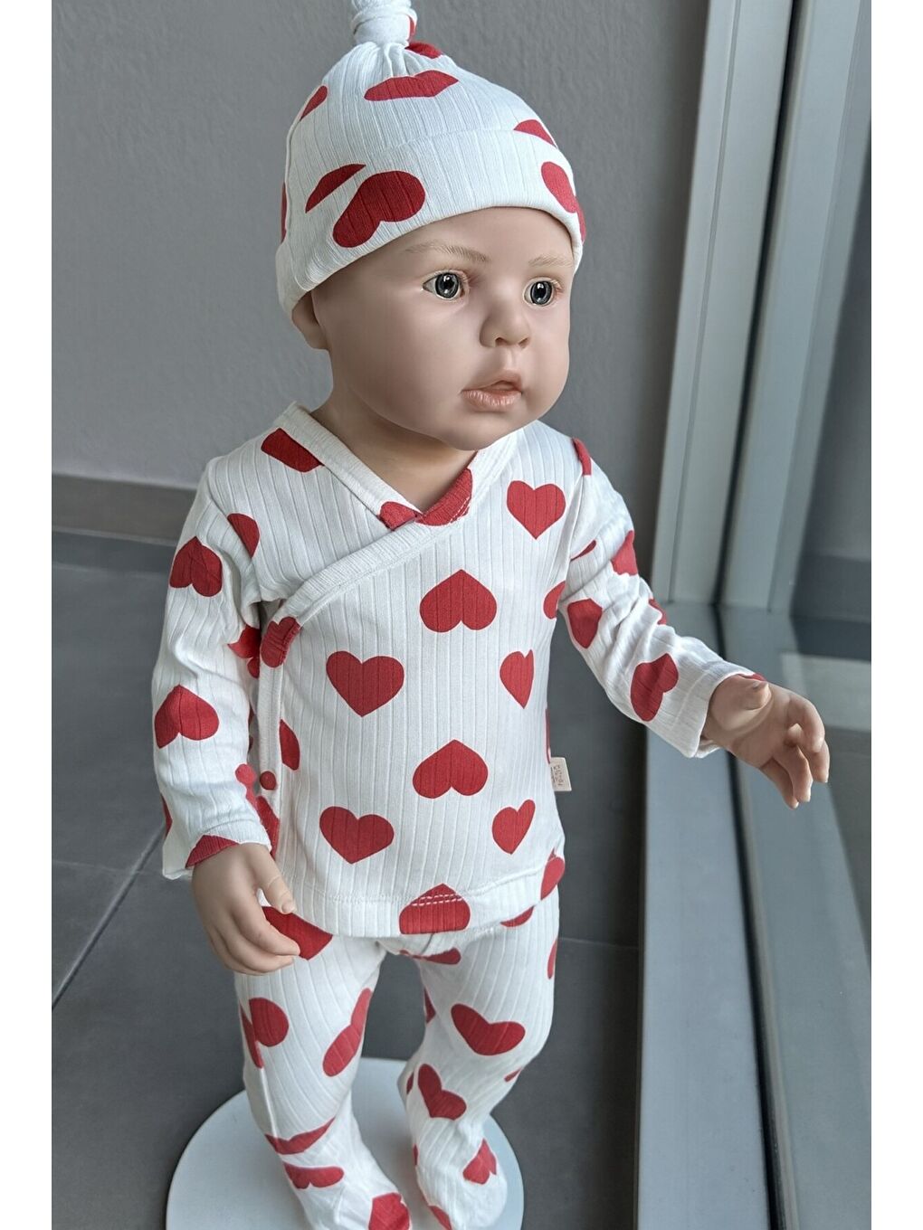 Karışık Unisex Bebek Konforlu Kalp Baskılı Üçlü Ribana Set-6