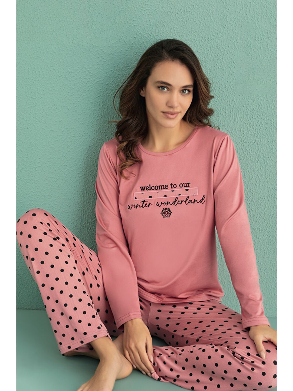 Pembe Kadın Pijama Takımı Sandy Kumaş 19102-295 Pudra