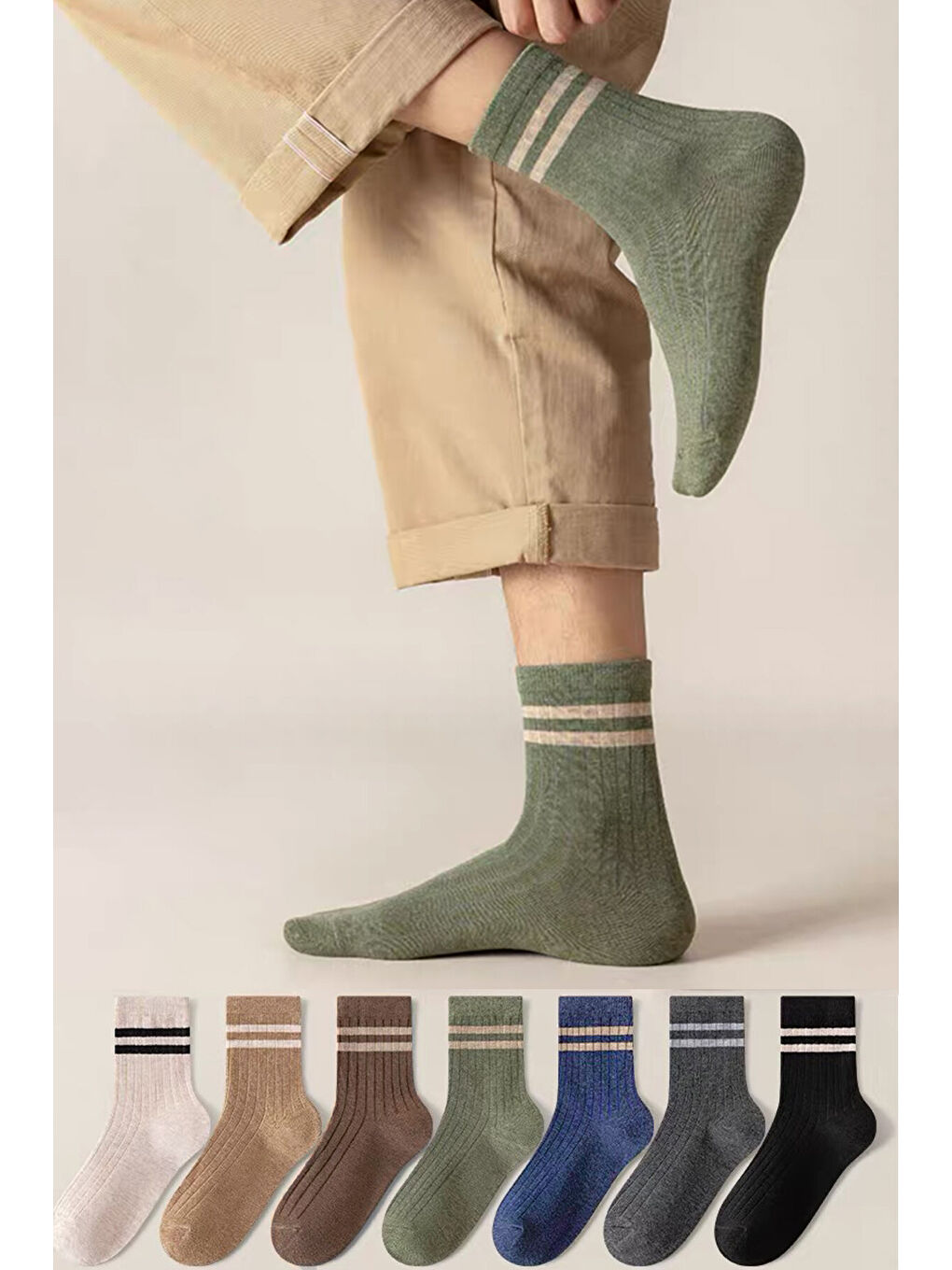 Karışık 7 Çift Unisex Çizgili Desenli Uzun Çorap