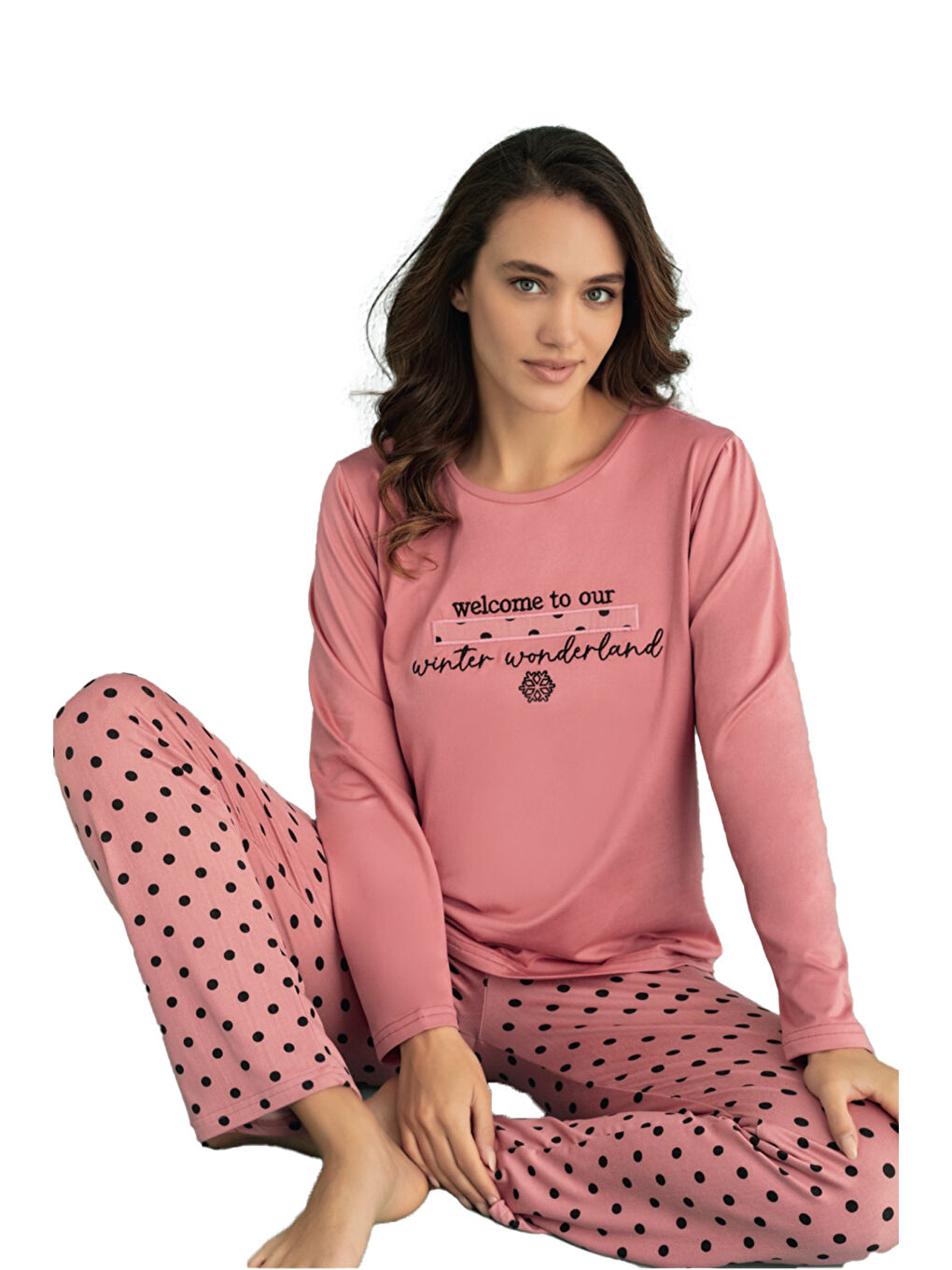 Pembe Kadın Pijama Takımı Sandy Kumaş 19102-295 Pudra-1