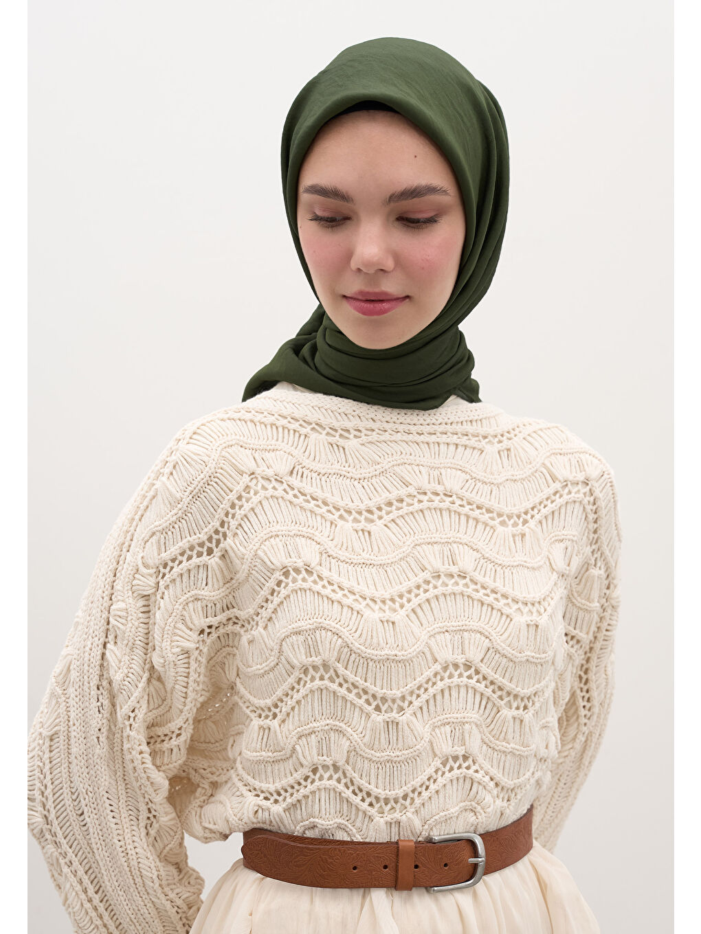 Bej Pamuk Viskon Eşarp Zümrüt-1