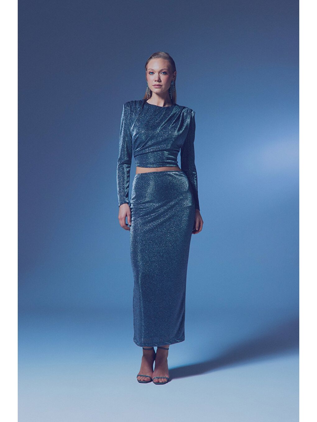 Vatkalı Simli Bluz - Antrasit-4