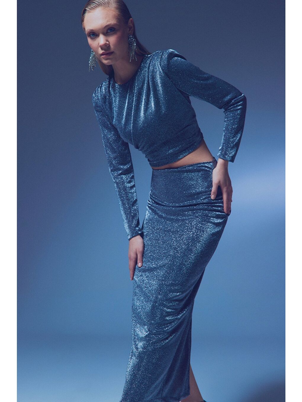 Vatkalı Simli Bluz - Antrasit-6