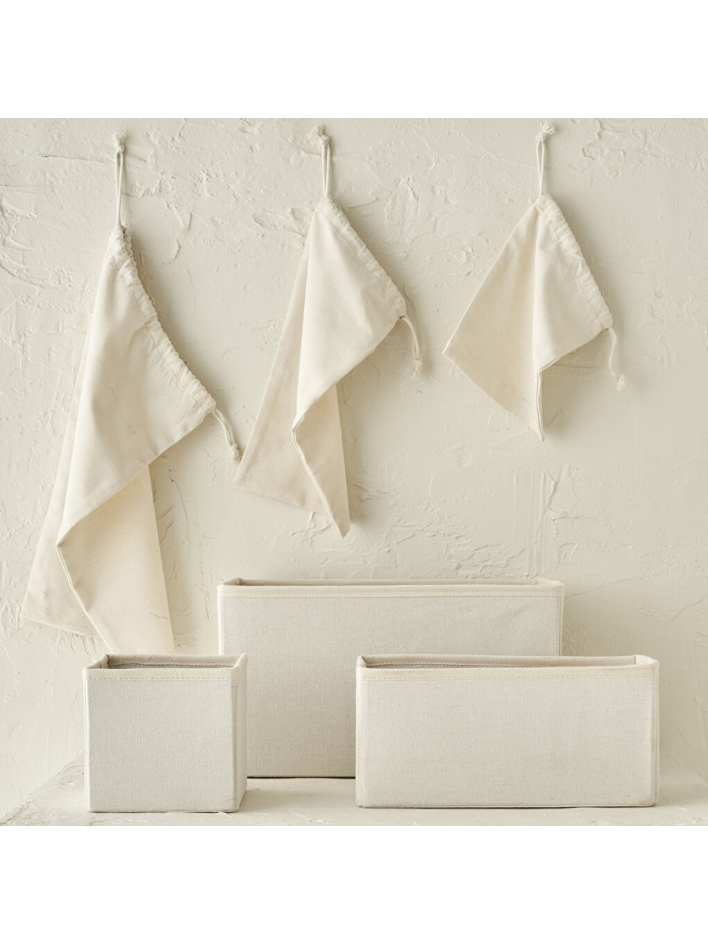 Bej Ella Katlanabilir Organizer Sepet 3'lü Naturel