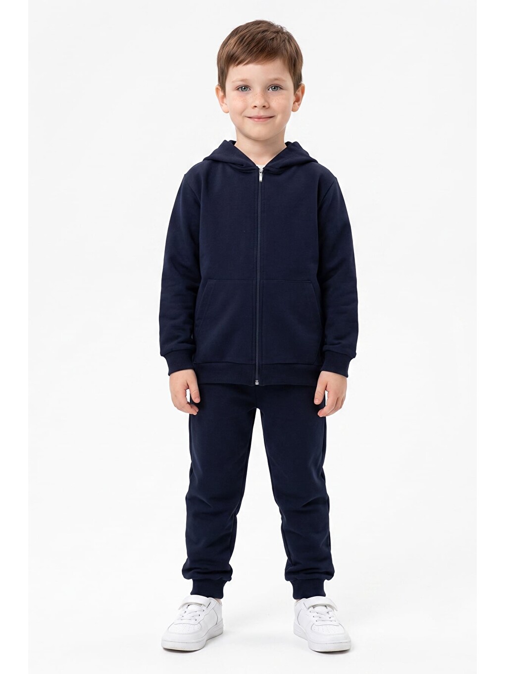 Lacivert Kapüşonlu Fermuarlı Unisex Çocuk Eşofman Takımı