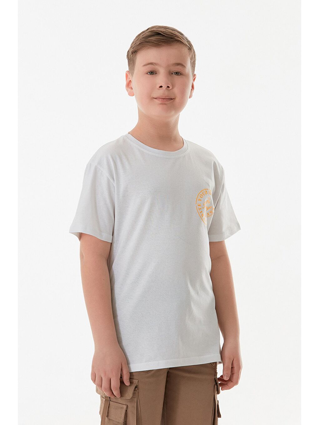 Beyaz %100 Pamuk Yazı Baskılı Erkek Çocuk Tişört-2