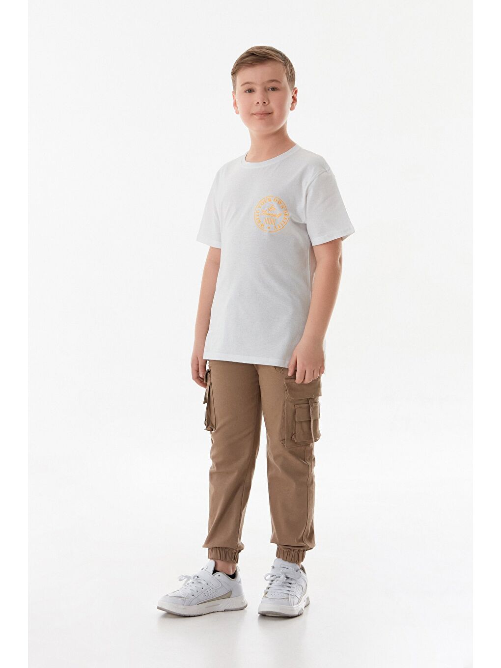 Beyaz %100 Pamuk Yazı Baskılı Erkek Çocuk Tişört-3