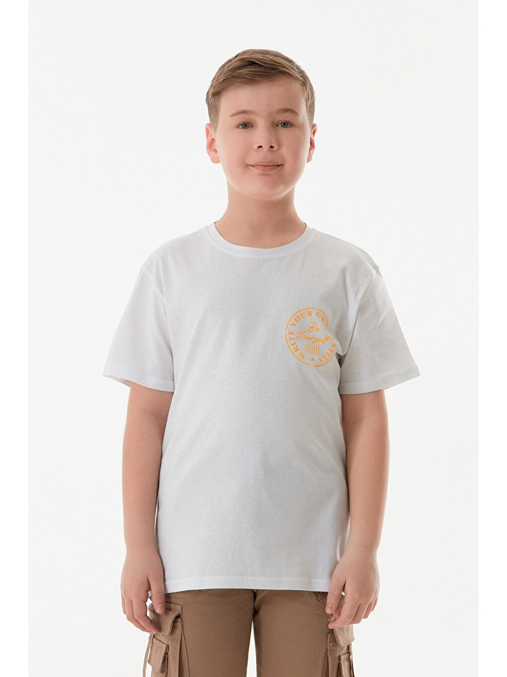 Beyaz %100 Pamuk Yazı Baskılı Erkek Çocuk Tişört-4