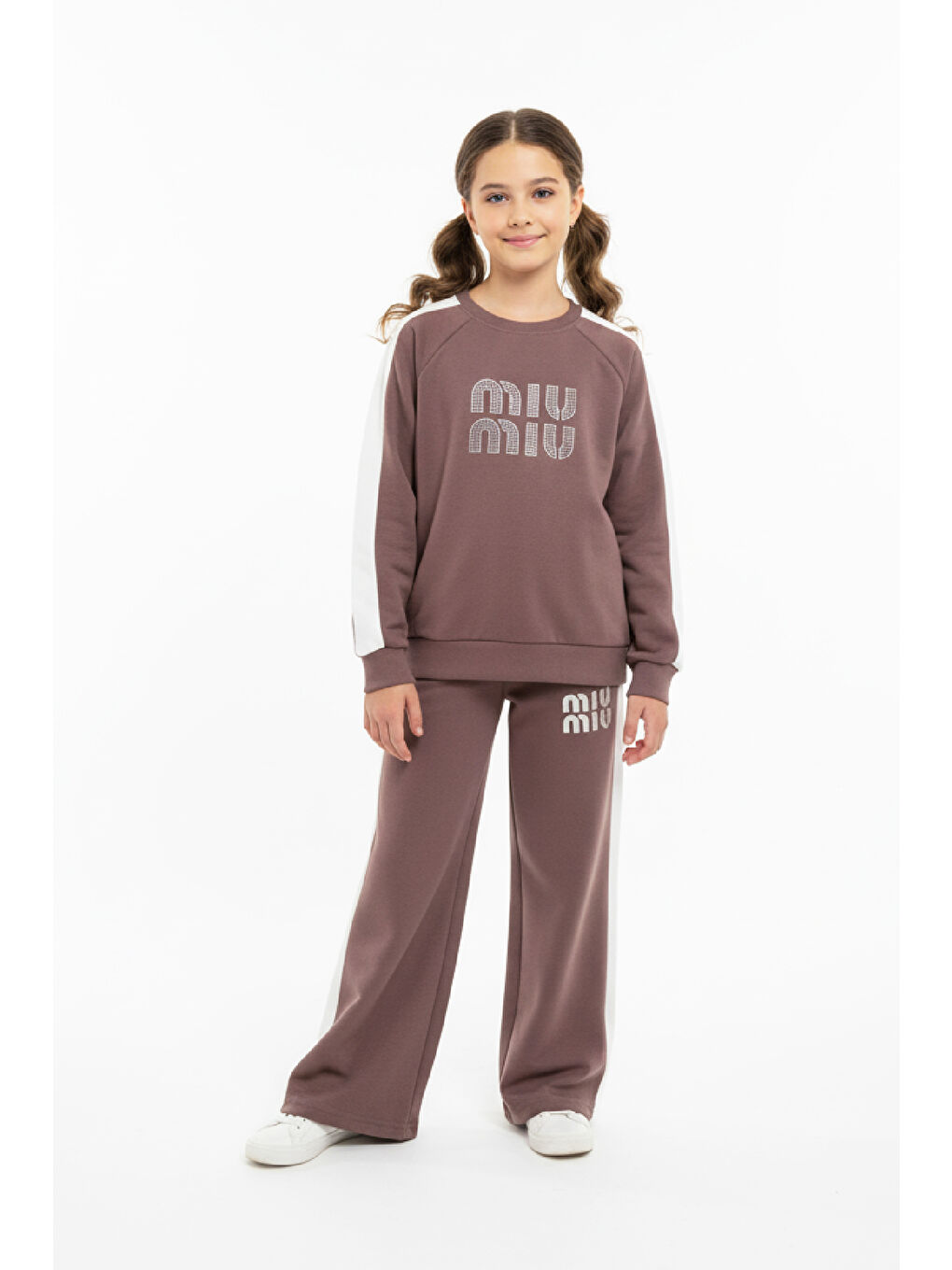 Kahverengi Kız Çocuk Oysho Kumaş Şerit Garni Detaylı Alt-Üst Takım 12302