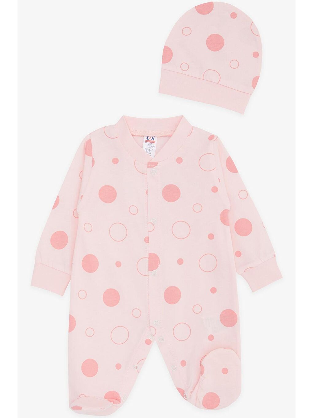 Pembe Kız Bebek Patikli Tulum Puan Desenli Pudra (0-6 Ay)