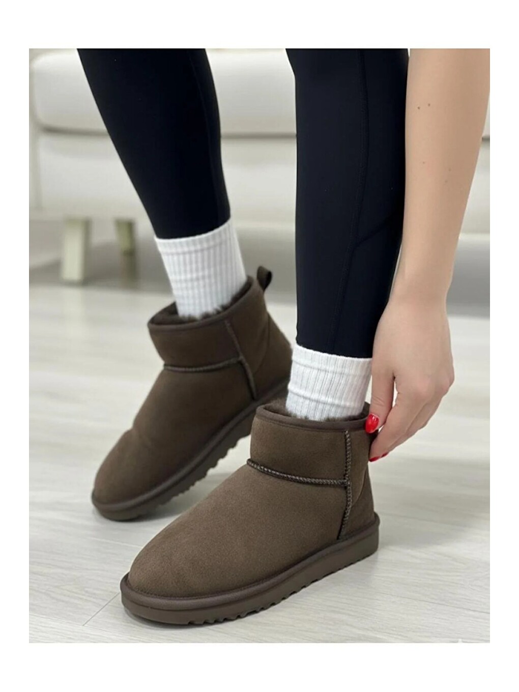 Kahverengi Classıc Ultra Mini Platform Chestnut Mini Taba Süet Içi Kürklü İnce Taban Kadın Bot-2