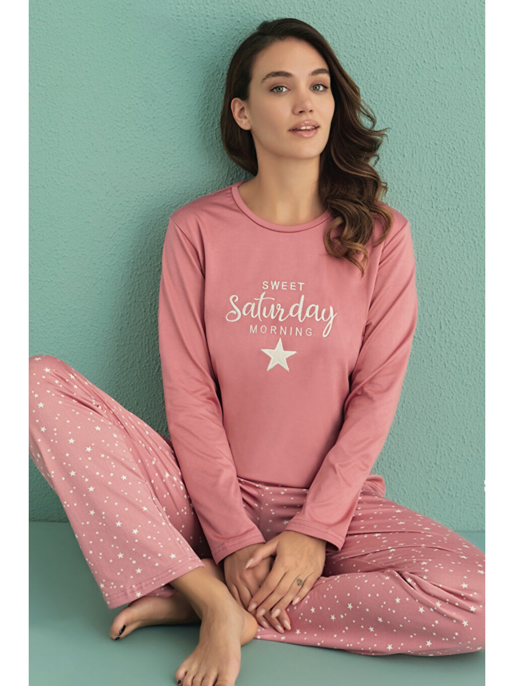 Pembe Kadın Pijama Takımı 19102-101 Sandy Kumaş Pudra-2