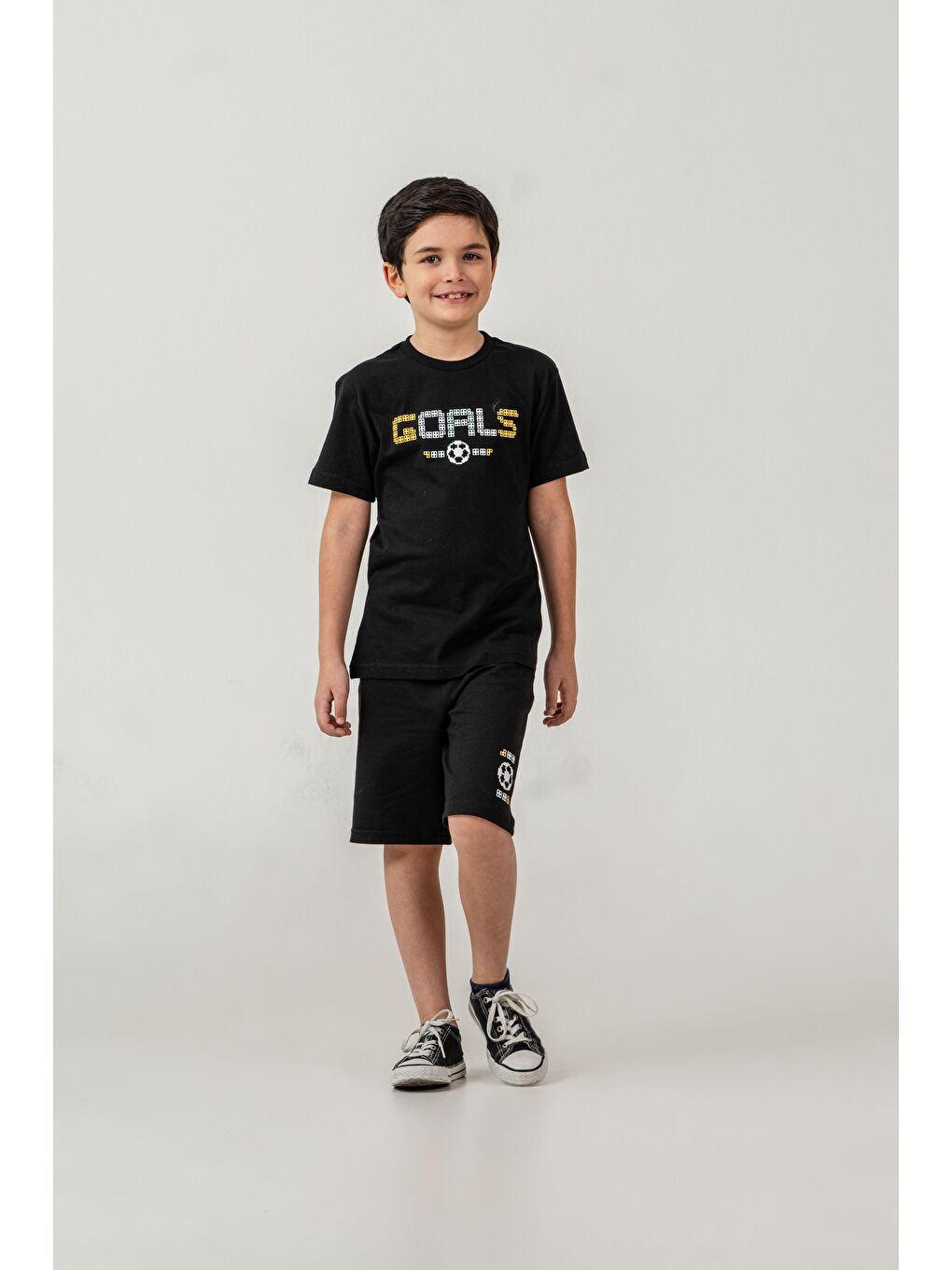 Siyah Goals Baskılı Erkek Çocuk Şort - Tişört Takımı