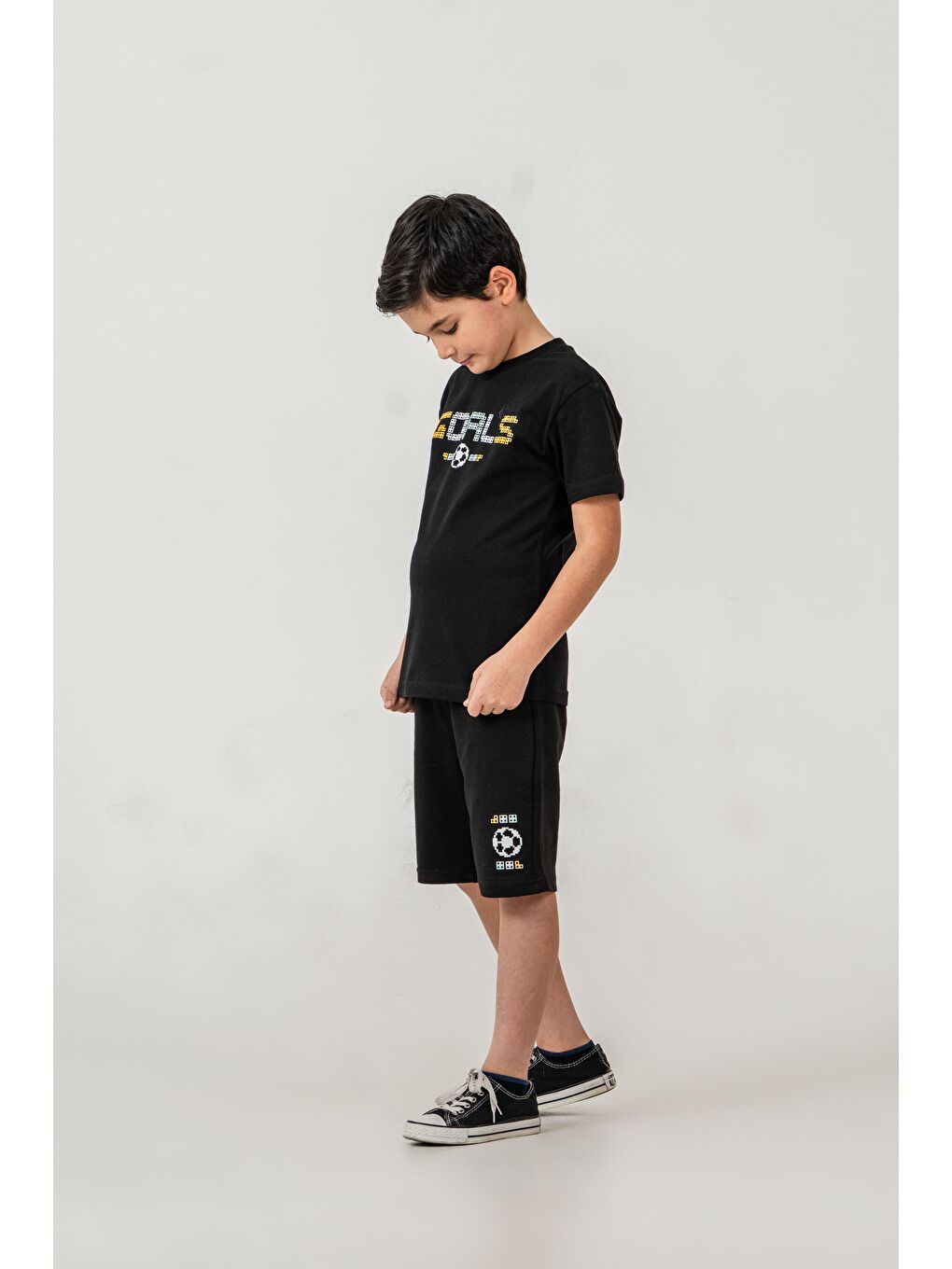 Siyah Goals Baskılı Erkek Çocuk Şort - Tişört Takımı-1