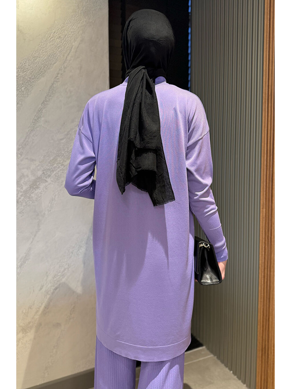 Lila Kadın Gold Düğme Detaylı Tesettür Triko Hırka-7