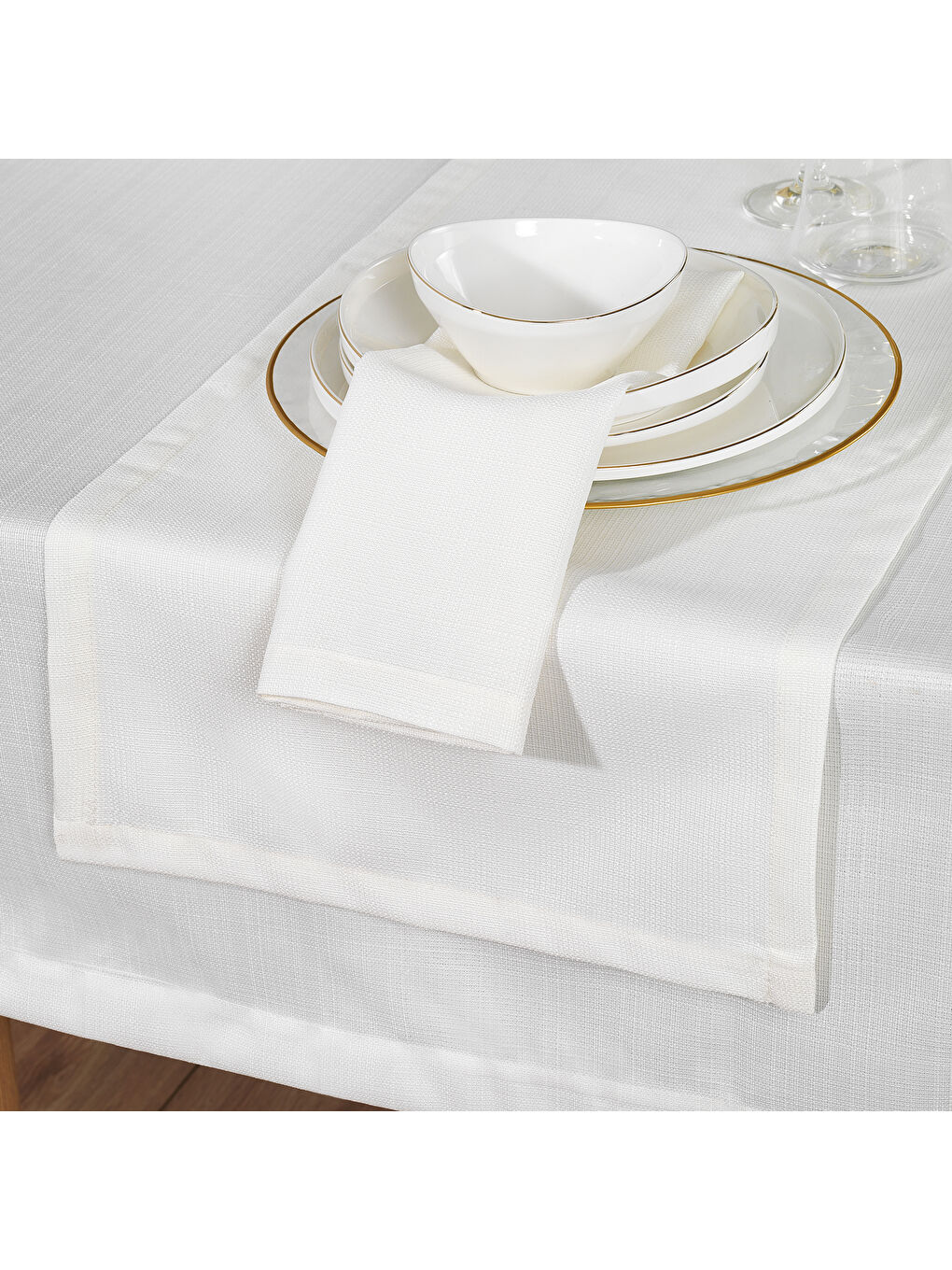 Ekru Home Pia Masa Örtüsü Seti 12 Parça - Krem-2