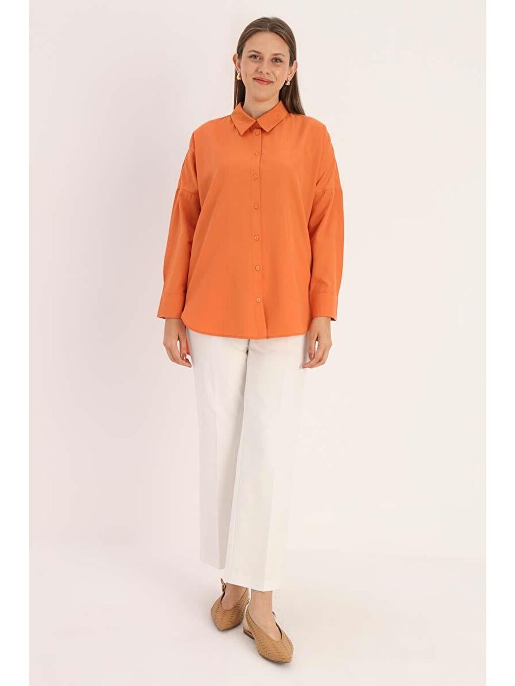 Turuncu-Oversize Basic Gömlek-1